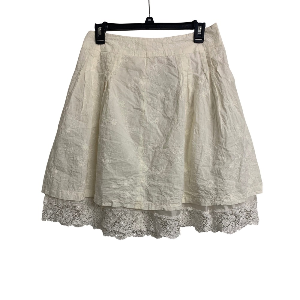 Floral Embroidered Lace Trim A-Line Skirt Cottagecore Coastal 8